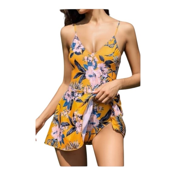 SHEKINI Floral Tummy Control One Piece Skirted V Neck Swimsuit Size L - Picture 14 of 16